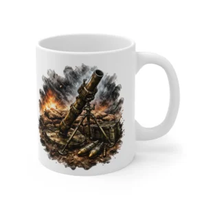 Ground Warfare - British WWII Mortar - Battlefield Scene - Mug