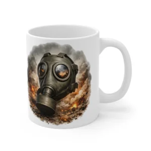 Ground Warfare - British WWII Gas Mask - Battle Scene - Mug