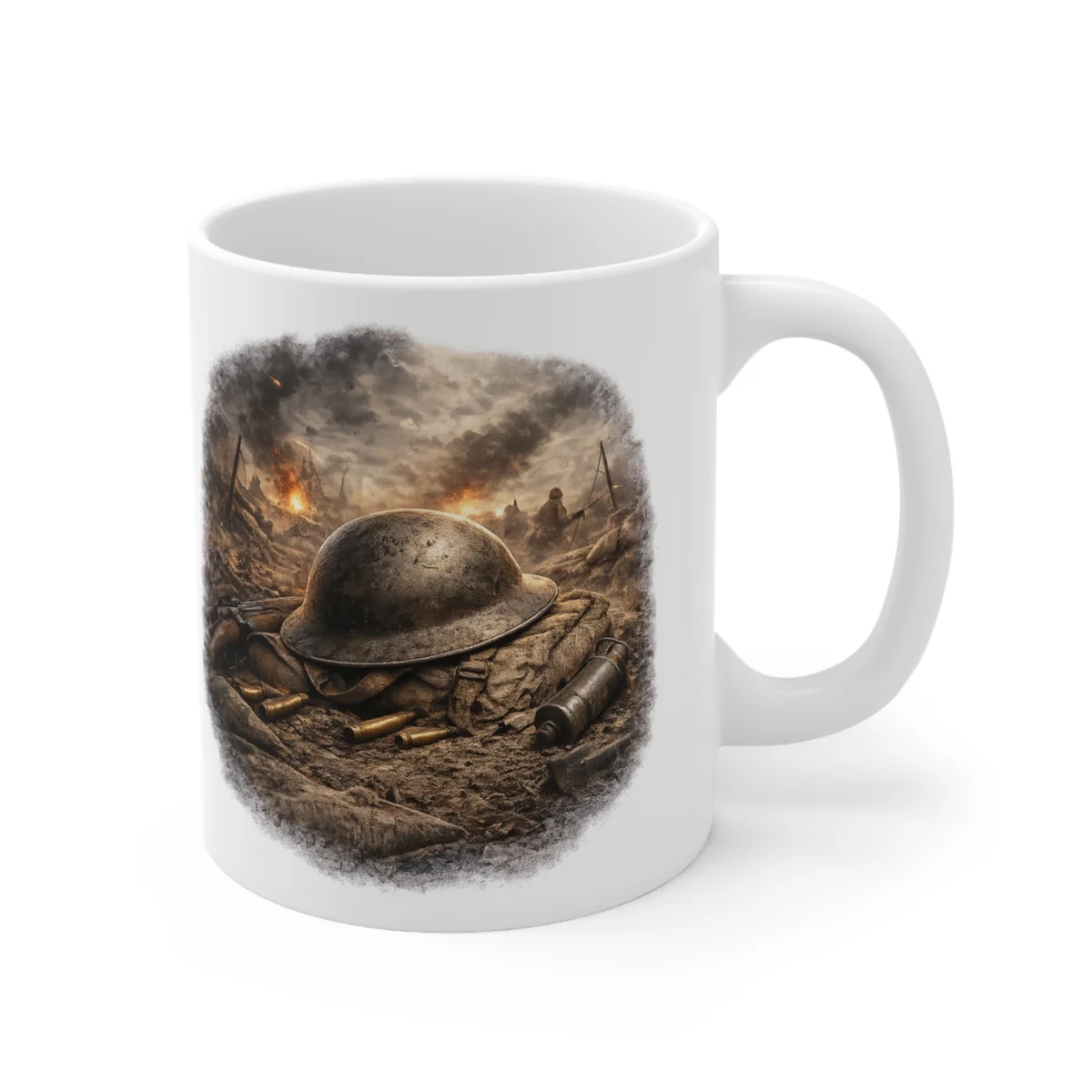 Ground Warfare - British Brodie Helmet - Battle Scene - Mug