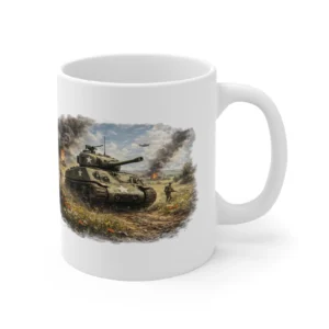 Ground Warfare - Sherman Tank Daytime Patrol Scene - Mug